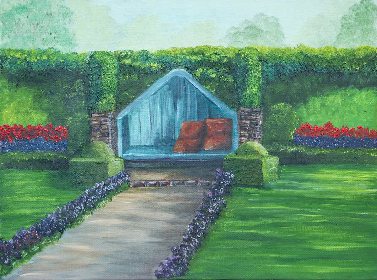 Verborgen in de tuin - 30 x40 -  €40,= olieverf op doek - 